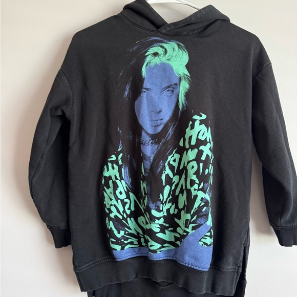 Billie Eilish Black Hoodie with Blue and Green Graphic - Picture 1 of 3